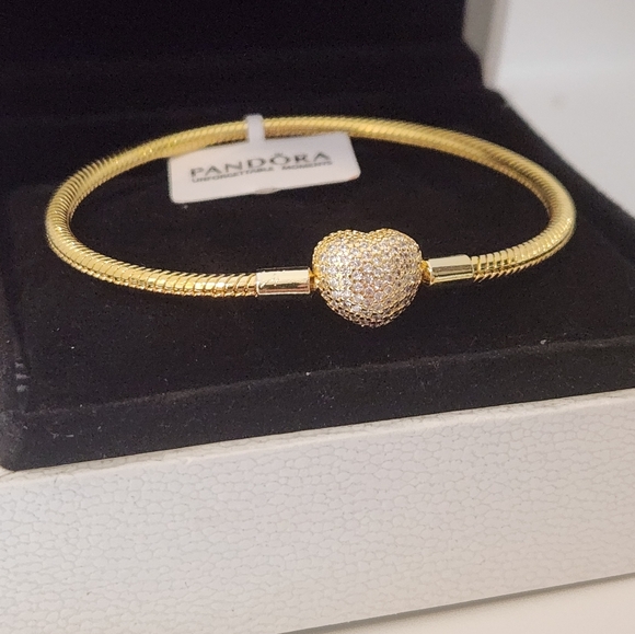 NewPandora Moments 14k Golden Plated Snake Chain Charm Bracelet Size 7.1 inches - Picture 2 of 7